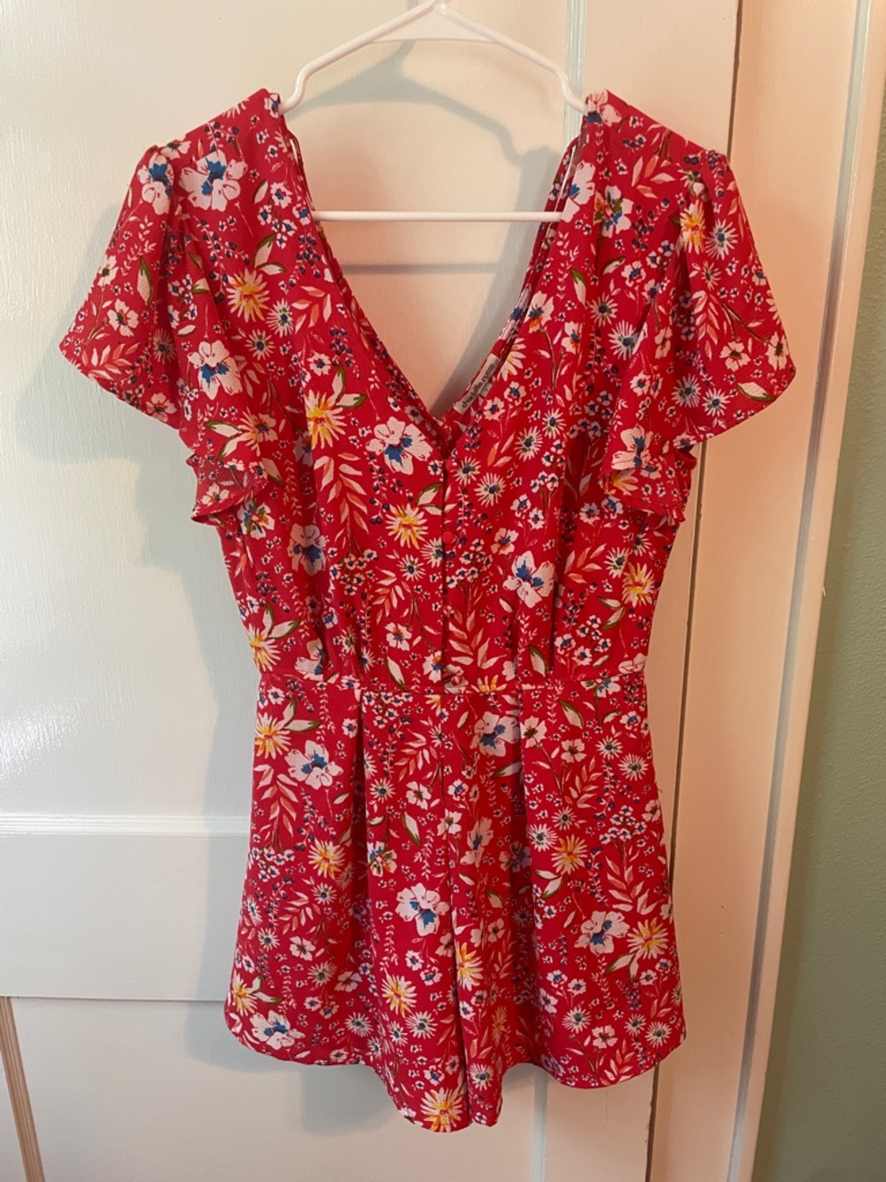 Red Floral V-Neck Romper